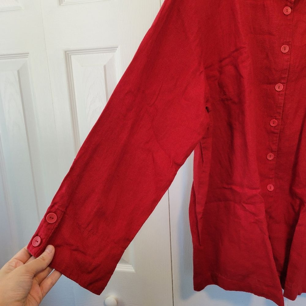 Flax Red Button Up Tunic Size Large Lagenlook - image 3